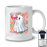 Personalized Custom Name Floral Pink Boo Ghost Blowing Bubble; Lovely Halloween Women Girl Family T-Shirt