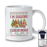 Personalized Custom Name Digging Christmas; Joyful Plaid Sweater Santa On Excavator Backhoe Loader T-Shirt