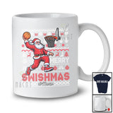 Personalized Custom Name Merry Swishmas; Joyful Christmas Sweater Santa Playing Basketball Player T-Shirt