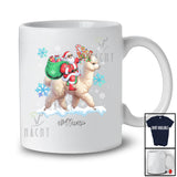 Personalized Custom Name Santa Riding Alpaca Reindeer; Lovely Christmas Alpaca Snow Around Animal Lover T-Shirt