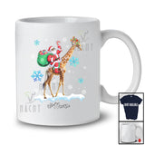 Personalized Custom Name Santa Riding Giraffe Reindeer; Lovely Christmas Giraffe Snow Around Animal Lover T-Shirt