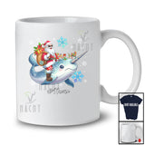 Personalized Custom Name Santa Riding Narwhal Reindeer; Lovely Christmas Narwhal Snow Around Animal Lover T-Shirt