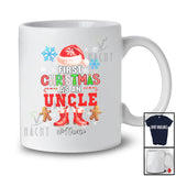 Personalized Custom Name First Christmas As An Uncle; Joyful Santa Promoting Future; Family T-Shirt