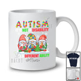 Personalized Custom Name Autism It's A Different Ability; Joyful Christmas Three Puzzle Gnome T-Shirt