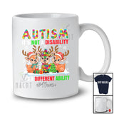Personalized Custom Name Autism It's A Different Ability; Joyful Christmas Three Puzzle Reindeer T-Shirt