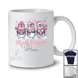 Personalized Custom Name Merry Penguin; Adorable Christmas Three Pink Santa Penguin; Family T-Shirt