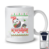 Personalized Custom Name Santa Works Hard Nap Harder; Lovely Christmas Sweater Panda Sleeping T-Shirt