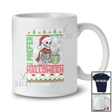 Personalized Custom Name I Prefer Halloween; Amazing Christmas Sweater Skeleton Drinking Coffee T-Shirt