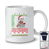 Personalized Custom Name I Prefer Halloween; Amazing Christmas Sweater Skeleton Drinking Wine T-Shirt