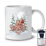 Personalized Custom Name Santa Riding Octopus; Amusing Christmas Tree Moon Santa Sea Animal T-Shirt