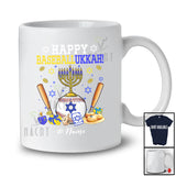 Personalized Custom Name Happy Baseballukkah; Joyful Hanukkah Lights Baseball Ball Player T-Shirt