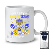 Personalized Custom Name Happy Footballukkah; Joyful Hanukkah Lights Football Ball Player T-Shirt