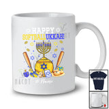 Personalized Custom Name Happy Softballukkah; Joyful Hanukkah Lights Softball Ball Player T-Shirt