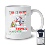 Personalized Custom Name Ice Hockey Team On Santa's Naughty List; Joyful Christmas Snowman Player T-Shirt