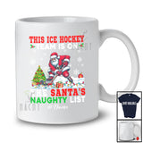 Personalized Custom Name Ice Hockey Team On Santa's Naughty List; Joyful Christmas Santa Player T-Shirt