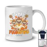 Personalized Custom Name Happy Pugsgiving; Lovely Thanksgiving Three Pilgrim Pug; Family T-Shirt