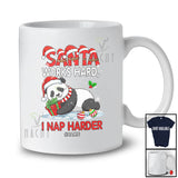Personalized Custom Name Santa Works Hard I Nap Harder; Lovely Christmas Panda Sleeping T-Shirt