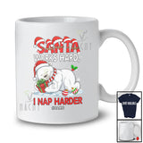 Personalized Custom Name Santa Works Hard I Nap Harder; Lovely Christmas Polar Bear Sleeping T-Shirt