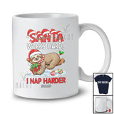 Personalized Custom Name Santa Works Hard I Nap Harder; Lovely Christmas Sloth Sleeping T-Shirt