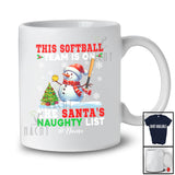 Personalized Custom Name Softball Team On Santa's Naughty List; Joyful Christmas Snowman Player T-Shirt