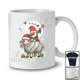 Personalized Dabbing Gnome Riding Sheep; Amusing Christmas Lights Custom Name Farmer T-Shirt