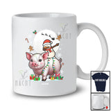 Personalized Dabbing Snowman Riding Pig; Amusing Christmas Lights Custom Name Farmer T-Shirt