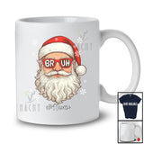 Personalized Custom Name Bruh Santa Face Sunglasses; Humorous Christmas Snowing Family Group T-Shirt