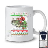 Personalized Custom Name Santa Riding Bass Fish; Amusing Christmas Sweater Tree Sea Animal T-Shirt