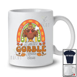 Personalized Custom Name Dentist Gobble Squad; Proud Thanksgiving Plaid Rainbow Turkey T-Shirt