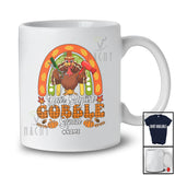 Personalized Custom Name Hair Stylist Gobble Squad; Proud Thanksgiving Plaid Rainbow Turkey T-Shirt