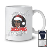Personalized Custom Name My Christmas Pajama Shirt; Proud X-mas Black Afro Women Santa Face T-Shirt