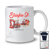 Personalized Custom Name Sleighin It; Joyful Christmas Santa Dabbing Sleigh Excavator Reindeer T-Shirt