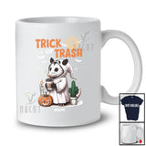 Personalized Custom Name Trick Or Trash; Lovely Halloween Boo Ghost Opossum Drinking Beer T-Shirt