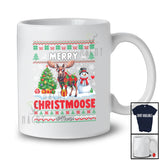 Personalized Custom Name Christmoose; Lovely Christmas Sweater Plaid Moose Snowman; Couple T-Shirt