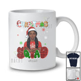 Personalized Custom Name Christmas Squad; Lovely Plaid Black Afro Girl African Santa T-Shirt