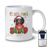 Personalized Custom Name Christmas Squad; Lovely Plaid Black Afro Women African Santa T-Shirt