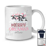 Personalized Custom Name Merry Orcamas; Lovely Christmas Pink Leopard Four Santa Orca T-Shirt