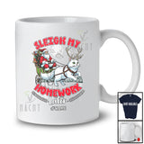 Personalized Custom Name Sleigh My Homework Later; Joyful Christmas Lazy Santa Sleigh Cat Reindeer T-Shirt