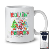 Personalized Custom Name Rollin' With My Gnomies; Joyful Christmas Santa Gnome Riding Bicycle T-Shirt