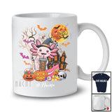 Personalized Custom Name Witch Axolotl Drink Coffee; Humorous Halloween Moon Animal T-Shirt