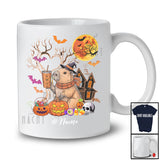 Personalized Custom Name Witch Capybara Drink Coffee; Humorous Halloween Moon Animal T-Shirt
