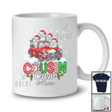Personalized Custom Name Cousin Crew; Lovely Christmas Santa Cat On Pickup Truck; Family T-Shirt