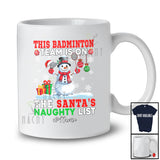 Personalized Custom Name Badminton Team On Naughty List; Joyful Christmas Player Snowman T-Shirt