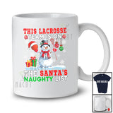 Personalized Custom Name Lacrosse Team On Naughty List; Joyful Christmas Player Snowman T-Shirt