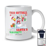 Personalized Custom Name Softball Team On Naughty List; Joyful Christmas Player Snowman T-Shirt