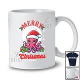 Personalized Custom Name Merry Christmas; Adorable X-mas Moon Santa Octopus Sea Animal T-Shirt