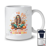 Personalized Custom Name Just A Girl Who Loves Thanksgiving; Floral Fall Leaves Pumpkins T-Shirt