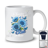 Personalized Custom Name November We Wear Blue; Lovely Diabetes Awareness Sunflowers Butterflies T-Shirt