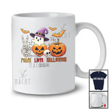 Personalized Custom Name Peace Love Halloween; Lovely Skeleton Hand Sign Pumpkin Boo T-Shirt