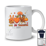 Personalized Custom Name Peace Love Thanksgiving; Joyful Hand Sign Pumpkin Heart Turkey T-Shirt